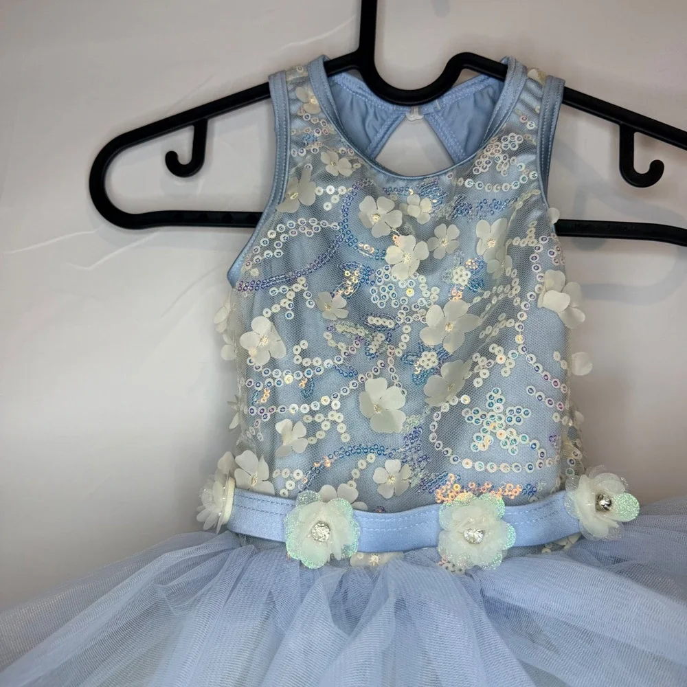 Weissman Girls XSC Blue Sequin 3D Floral Tulle Tutu Dance Recital Costume
